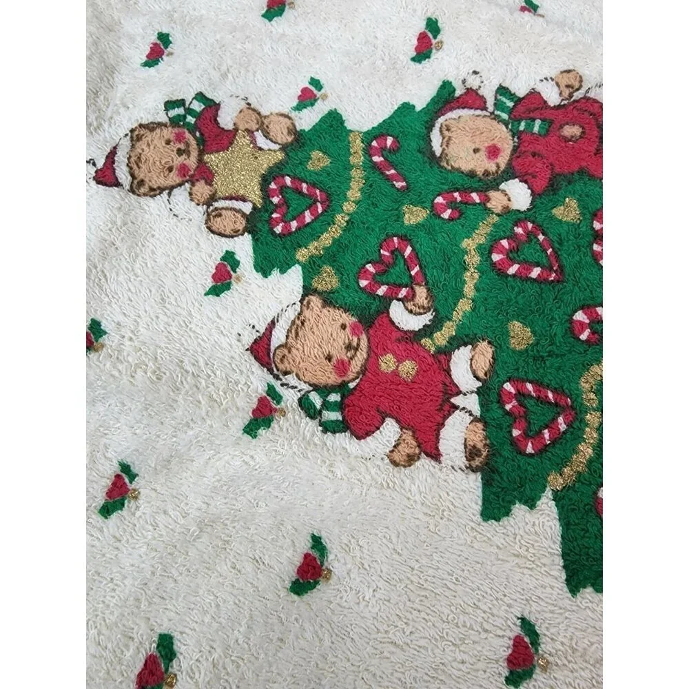 Cecil Saydah 100% Cotton Christmas Tree Kitchen Fringe Towel Teddy‎ Bears Holly